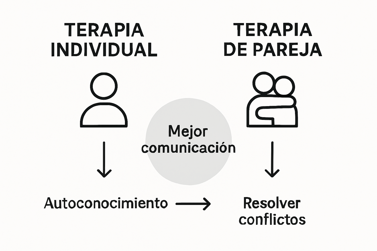 Infografía sobre las diferencias entre la terapia individual y la terapia de pareja