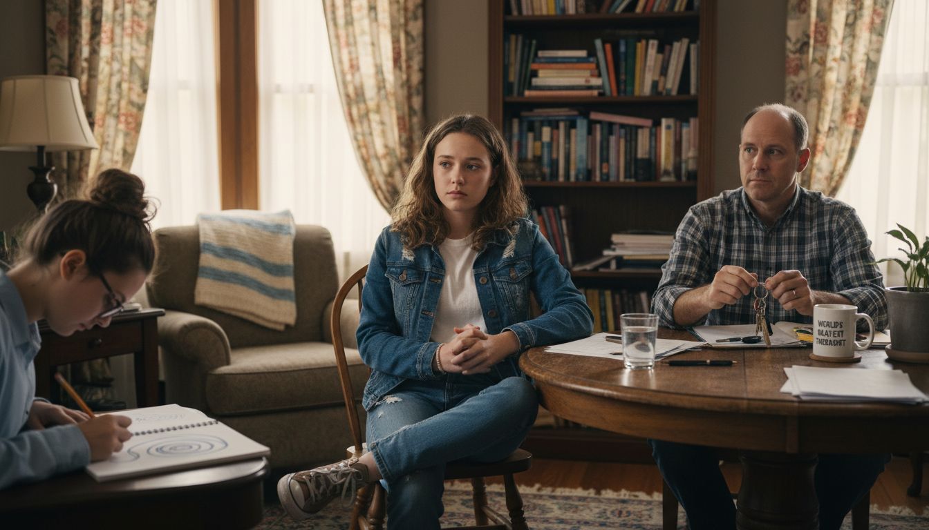Teen girl family therapy supportive setting