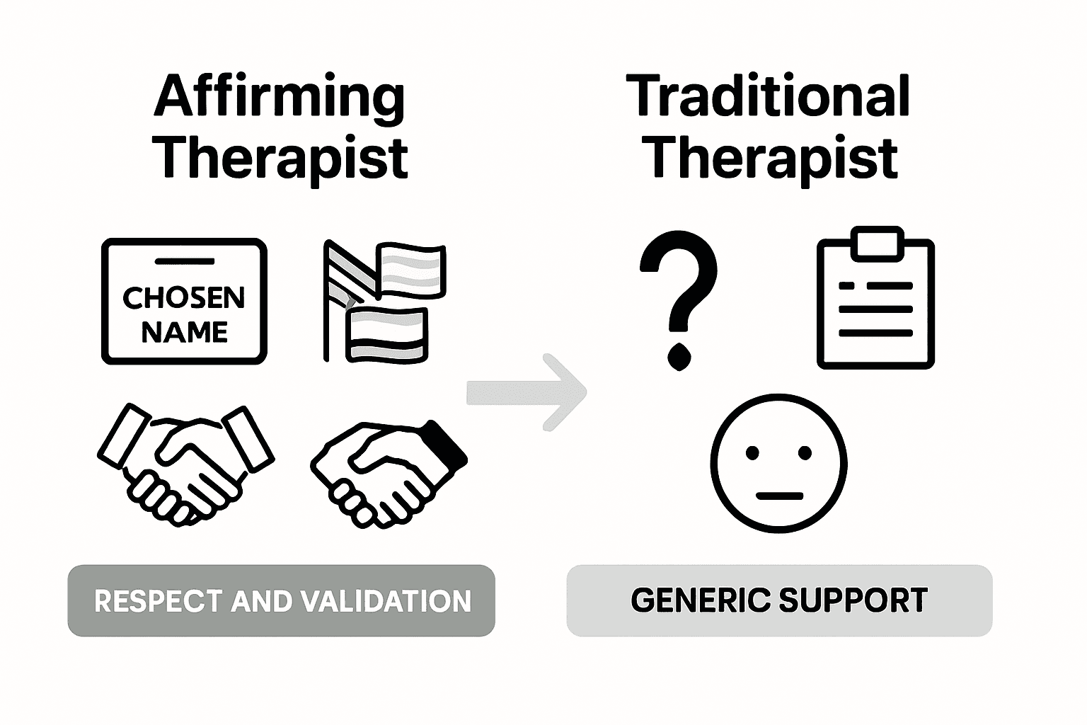 Infographic comparing affirming and traditional therapy
