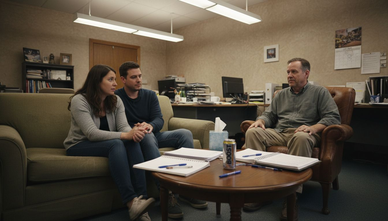 Couple in therapy session in office