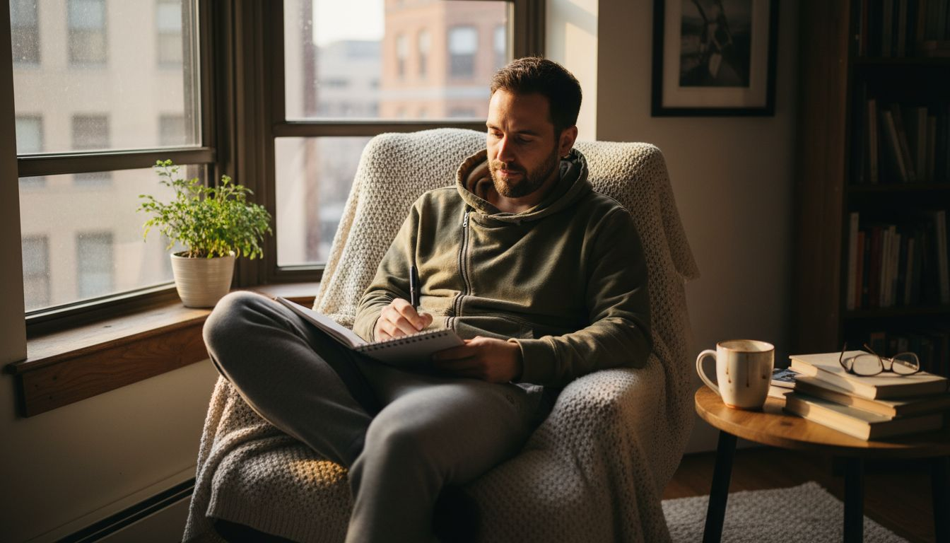 Man reflecting in quiet healing space