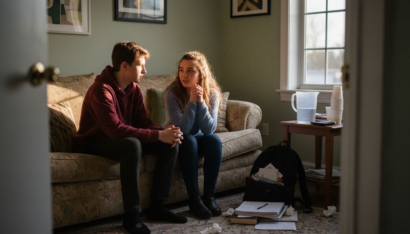 Teen boy listening sympathetically to peer