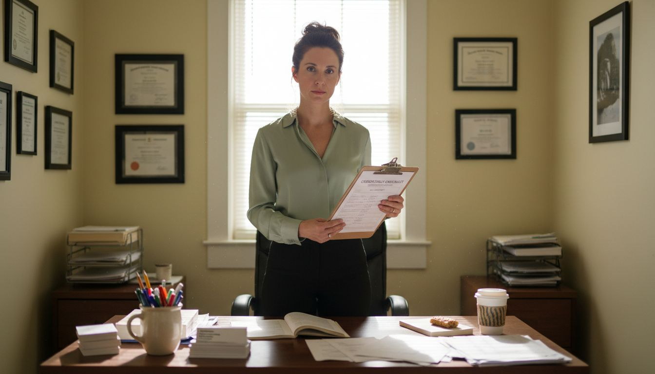 Therapist verifying credentials checklist