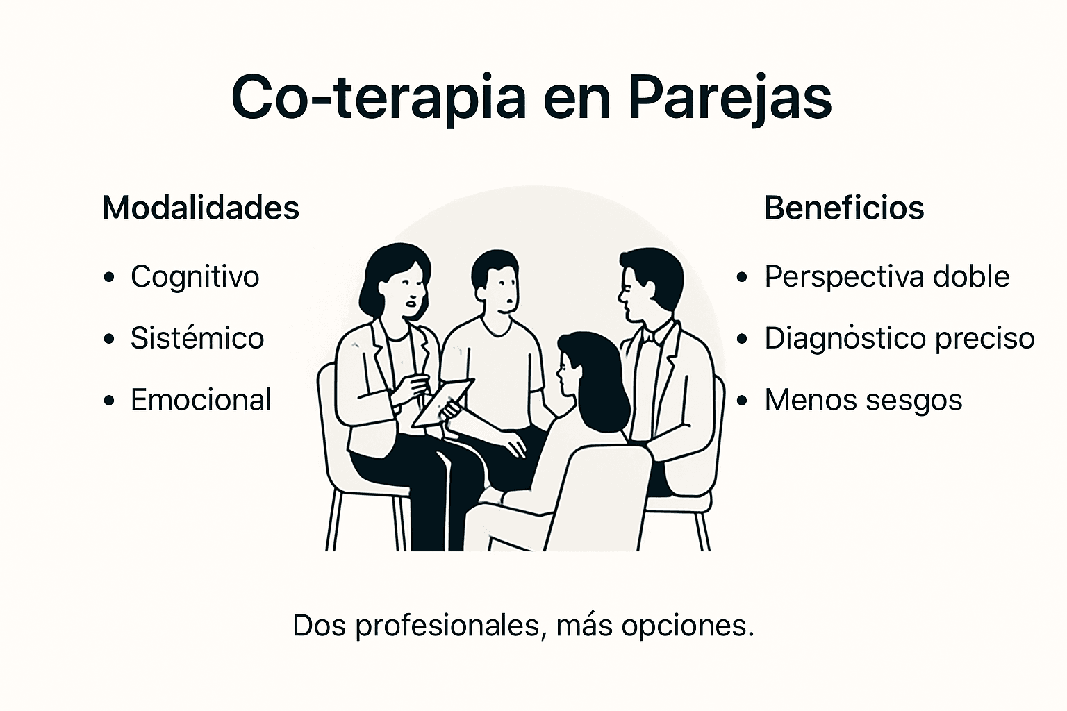 Infografía sobre las distintas formas de co-terapia y sus principales ventajas