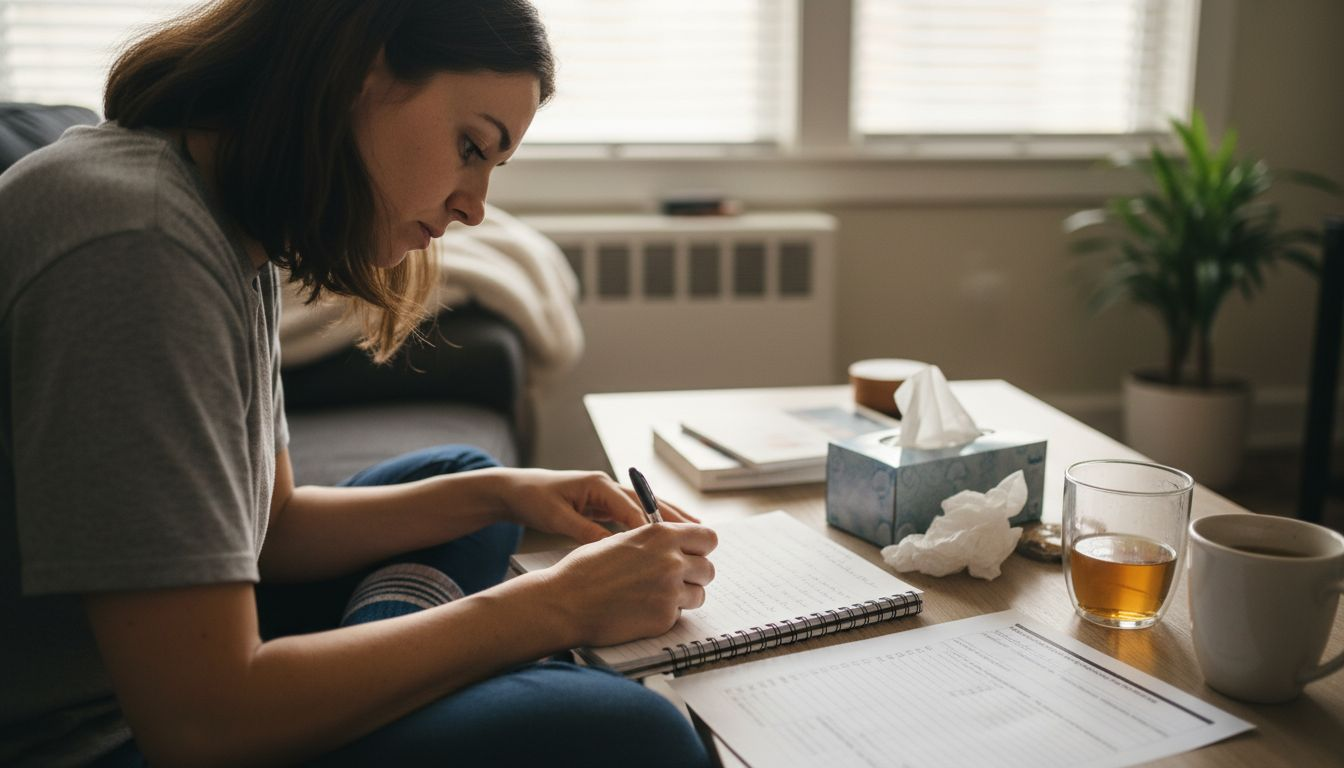 Woman journaling CBT trauma therapy homework