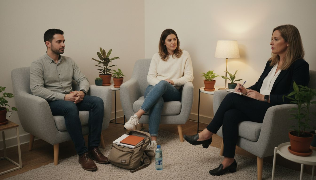 Una pareja dialogando en una sesión de terapia psicológica