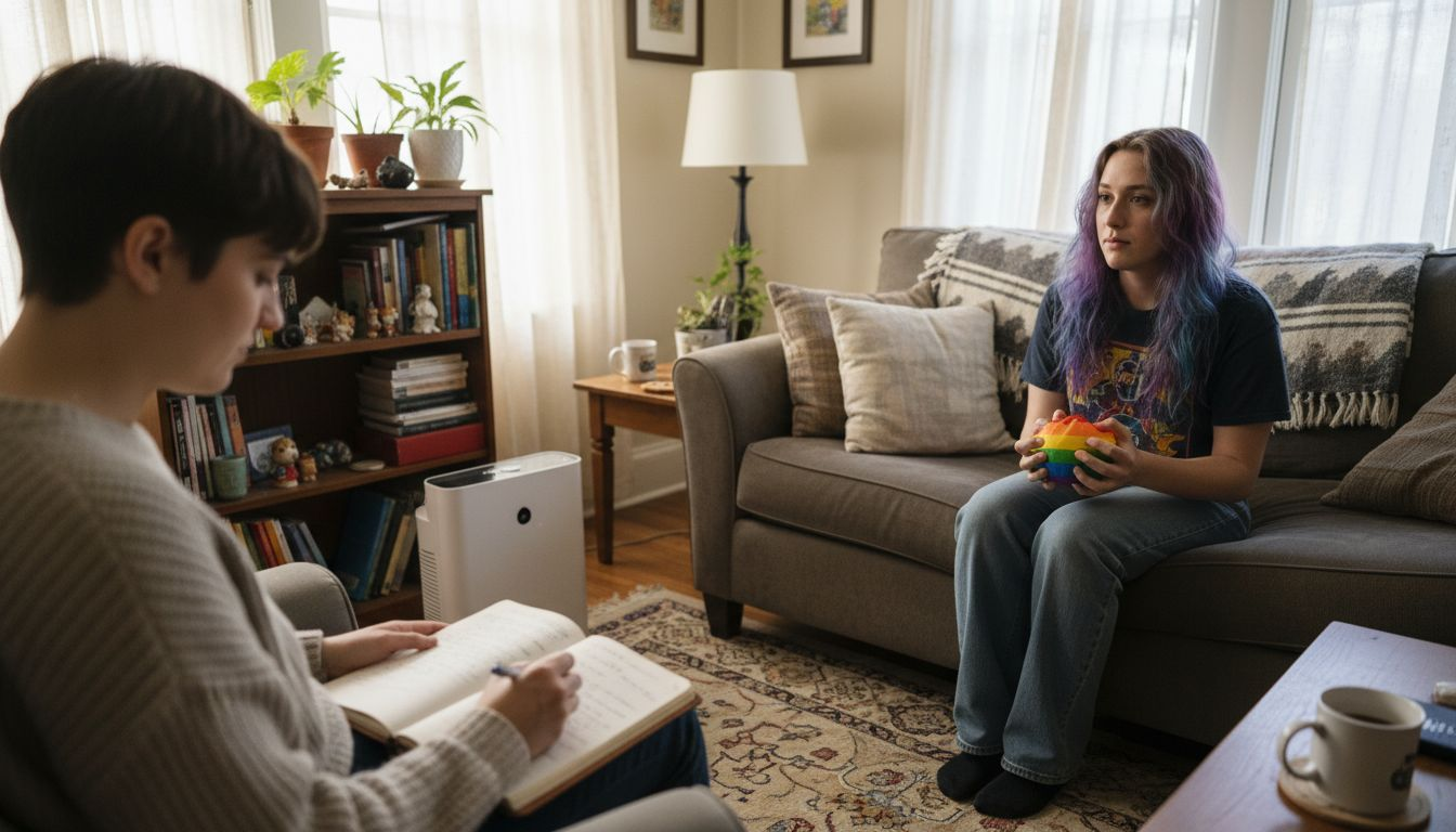 Therapist and LGBTQ client in office