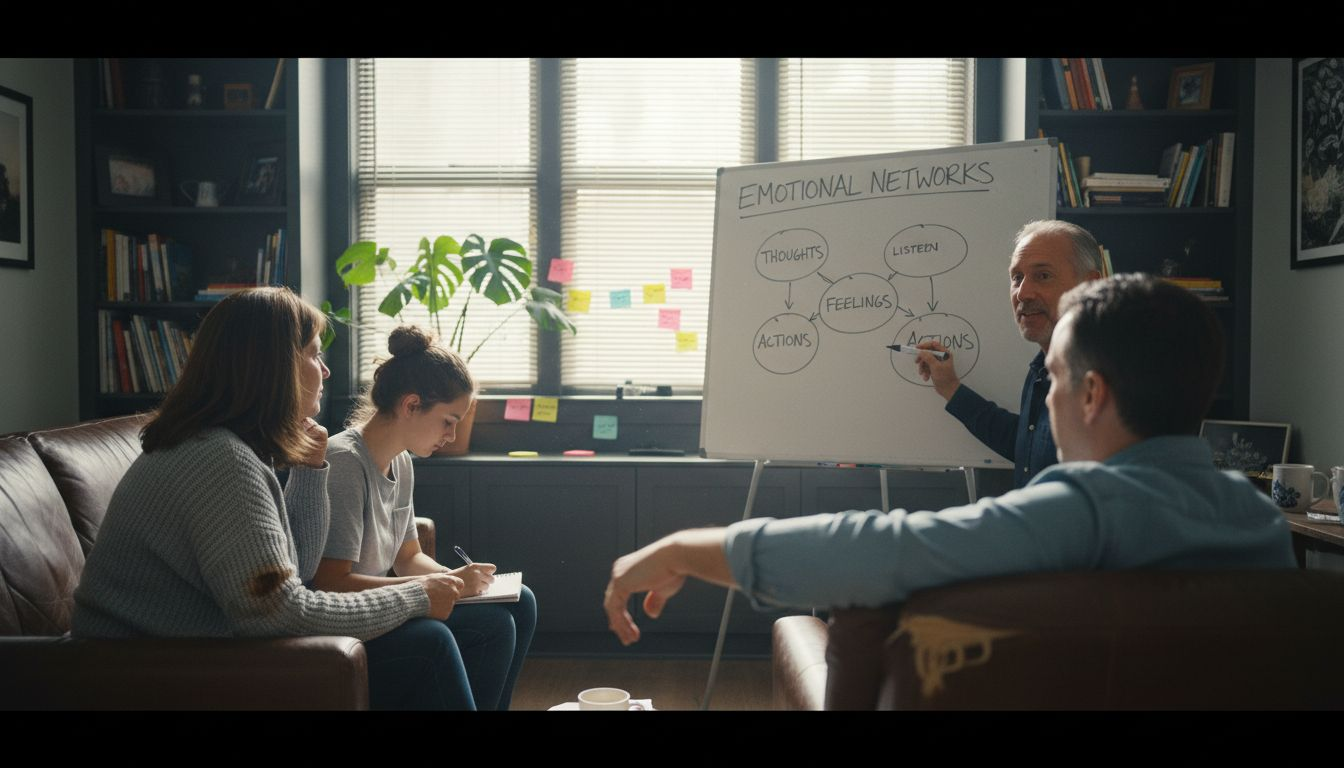 Therapist explains emotional network diagram