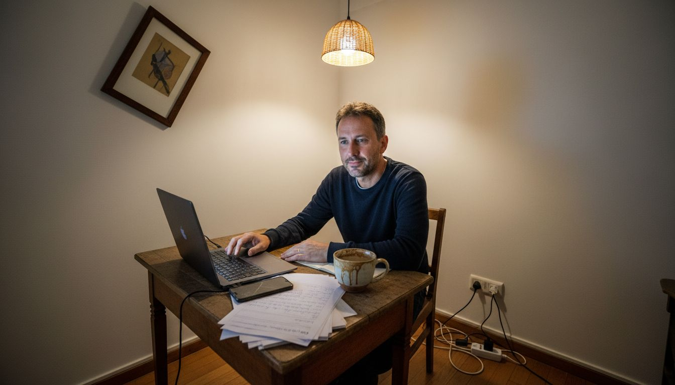 Therapist on video call in casual apartment office