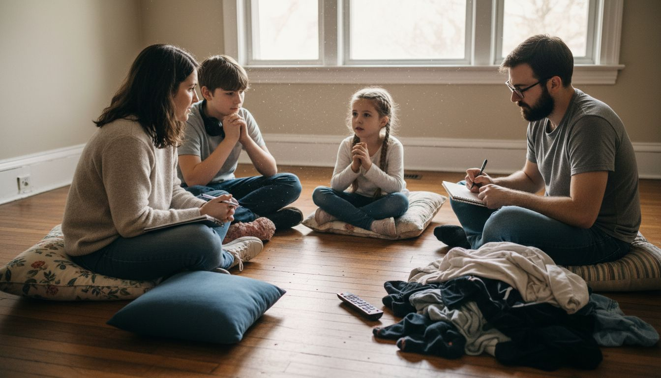 Family practicing active listening at home