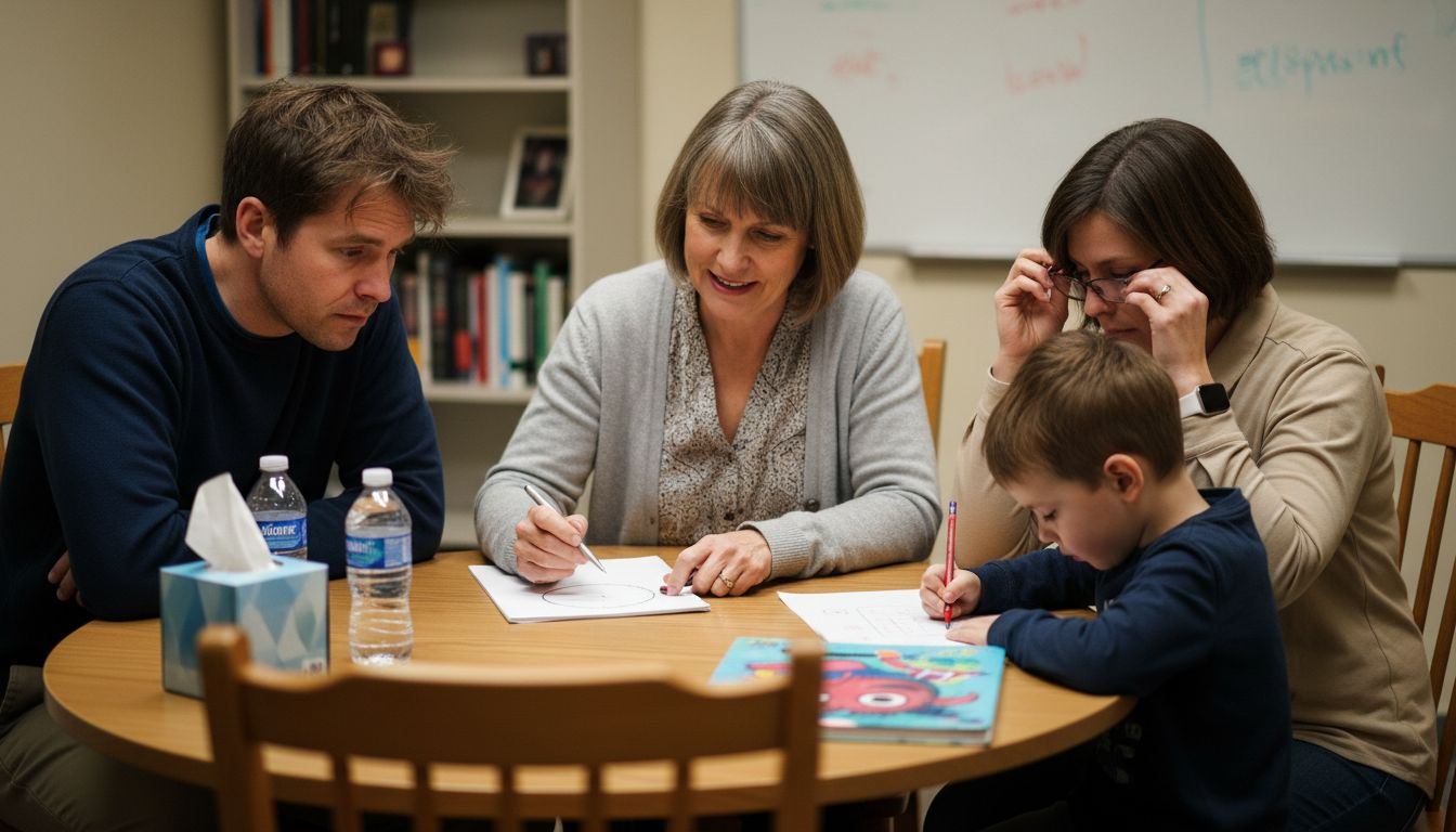 Therapist guiding structural family discussion