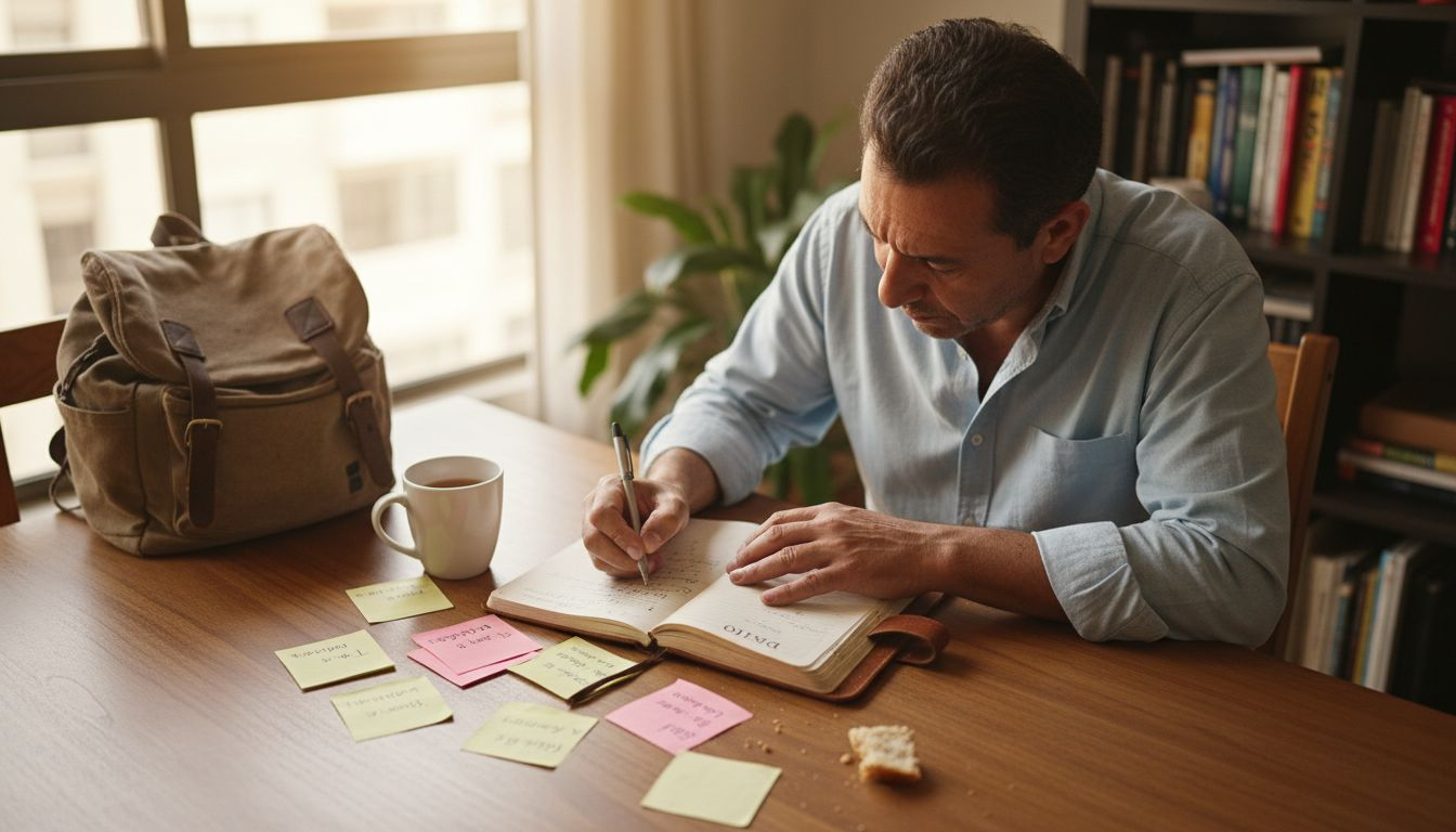 Alguien repasando su diario personal para reflexionar sobre sus emociones
