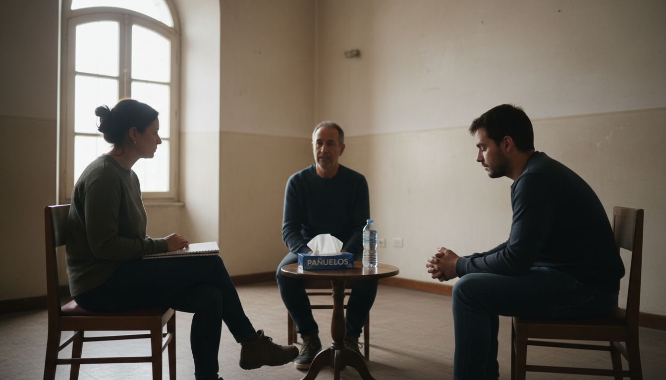 Un grupo de personas comparte sus experiencias en una sesión de terapia.