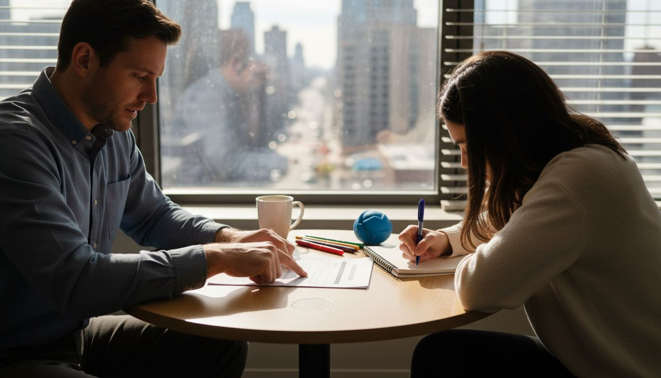 Counselor and client working together at table