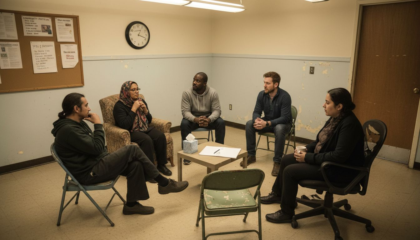 Support group meeting in community center