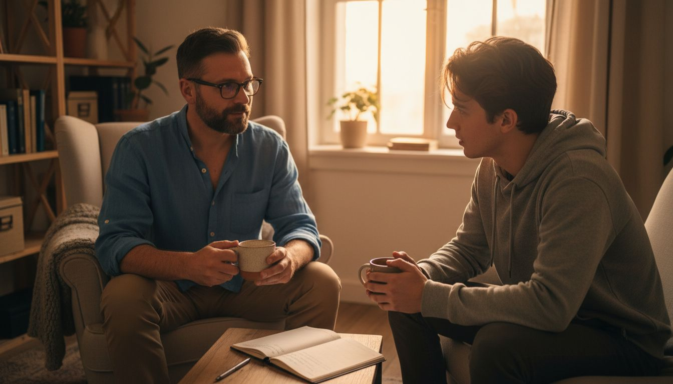 Psicólogo atendiendo a un joven en consulta