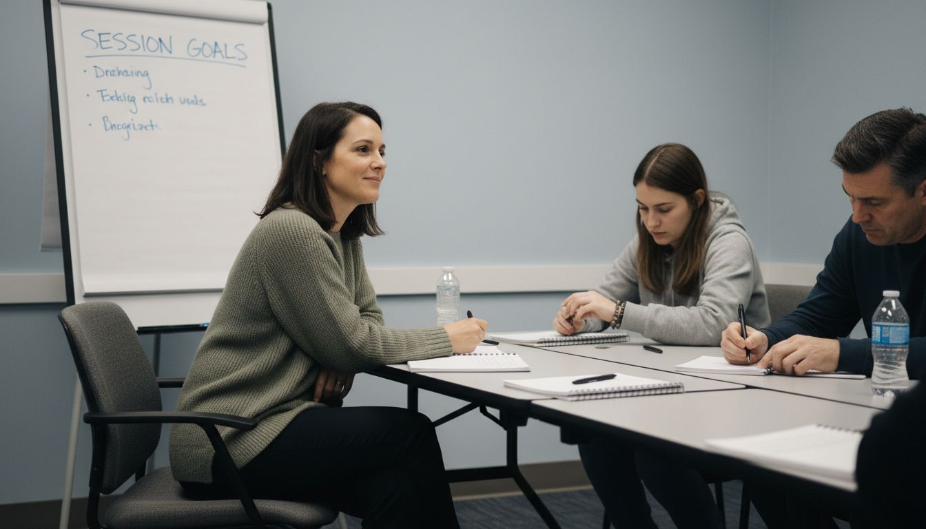 Therapist guiding group therapy session