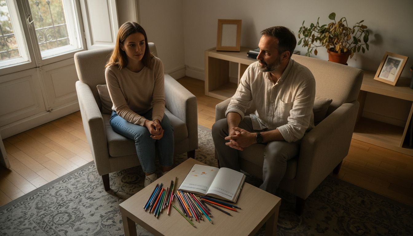 Sesión de terapia donde se refleja una conexión genuina y empática entre terapeuta y paciente.