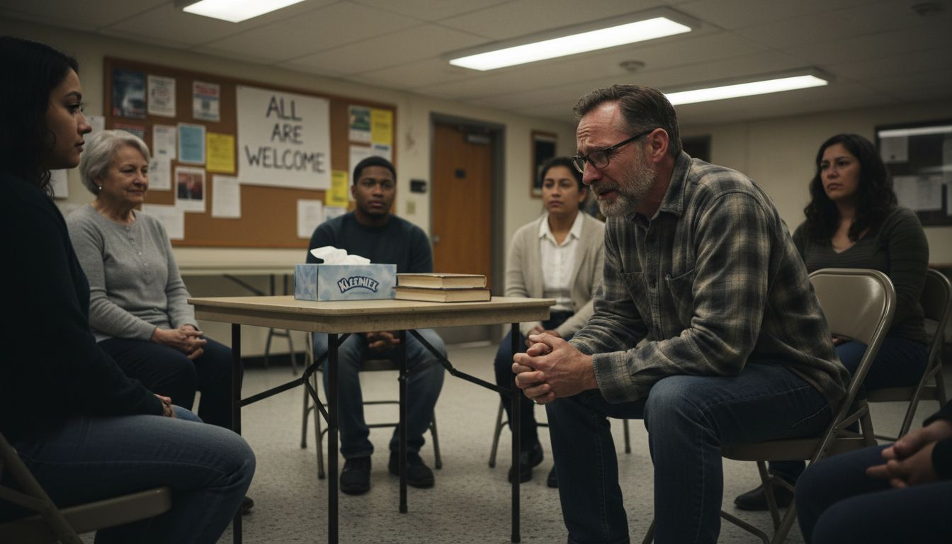 Man sharing emotions in support group