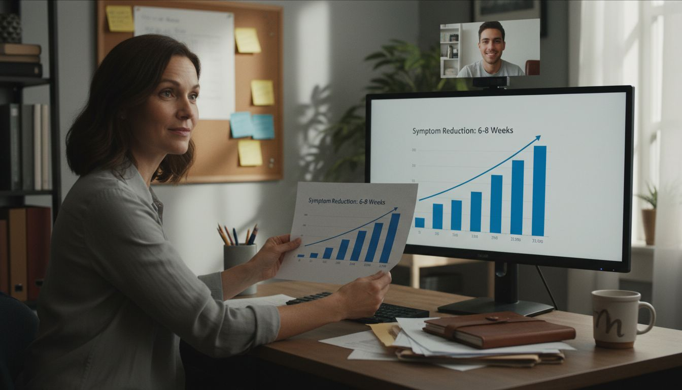 Therapist showing symptom reduction chart