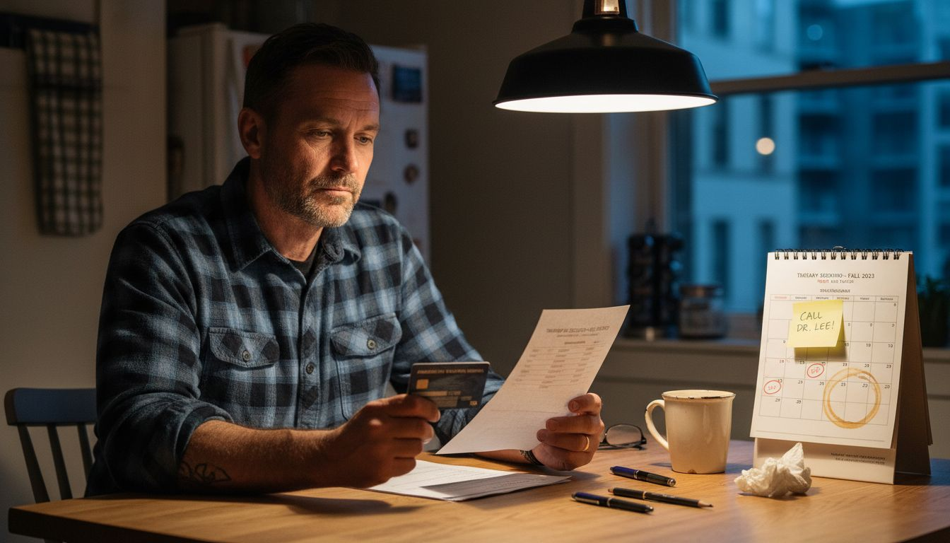 Man reviewing therapy insurance and session fees