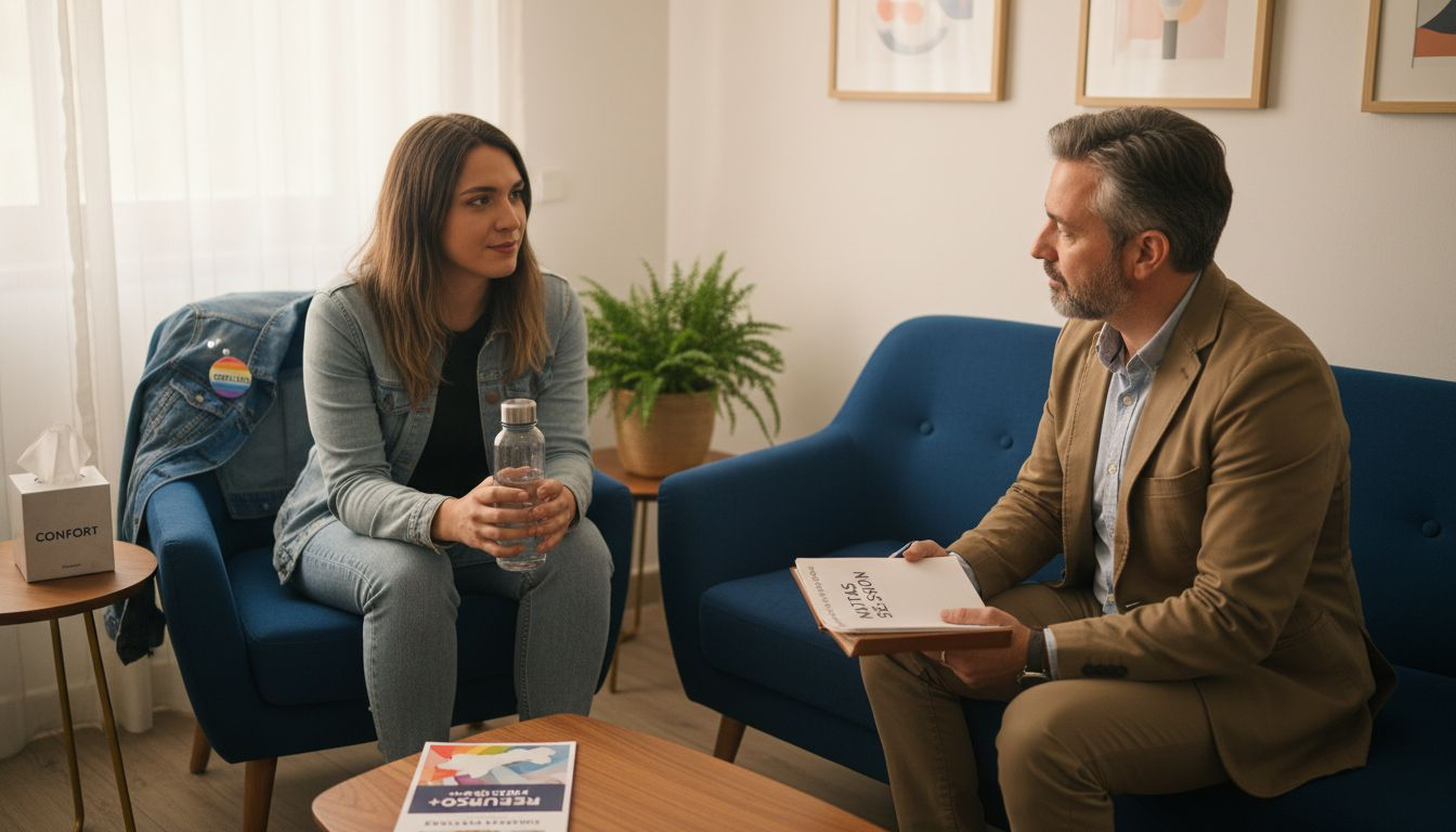 Psicólogo y paciente conversan en una sesión de acompañamiento emocional