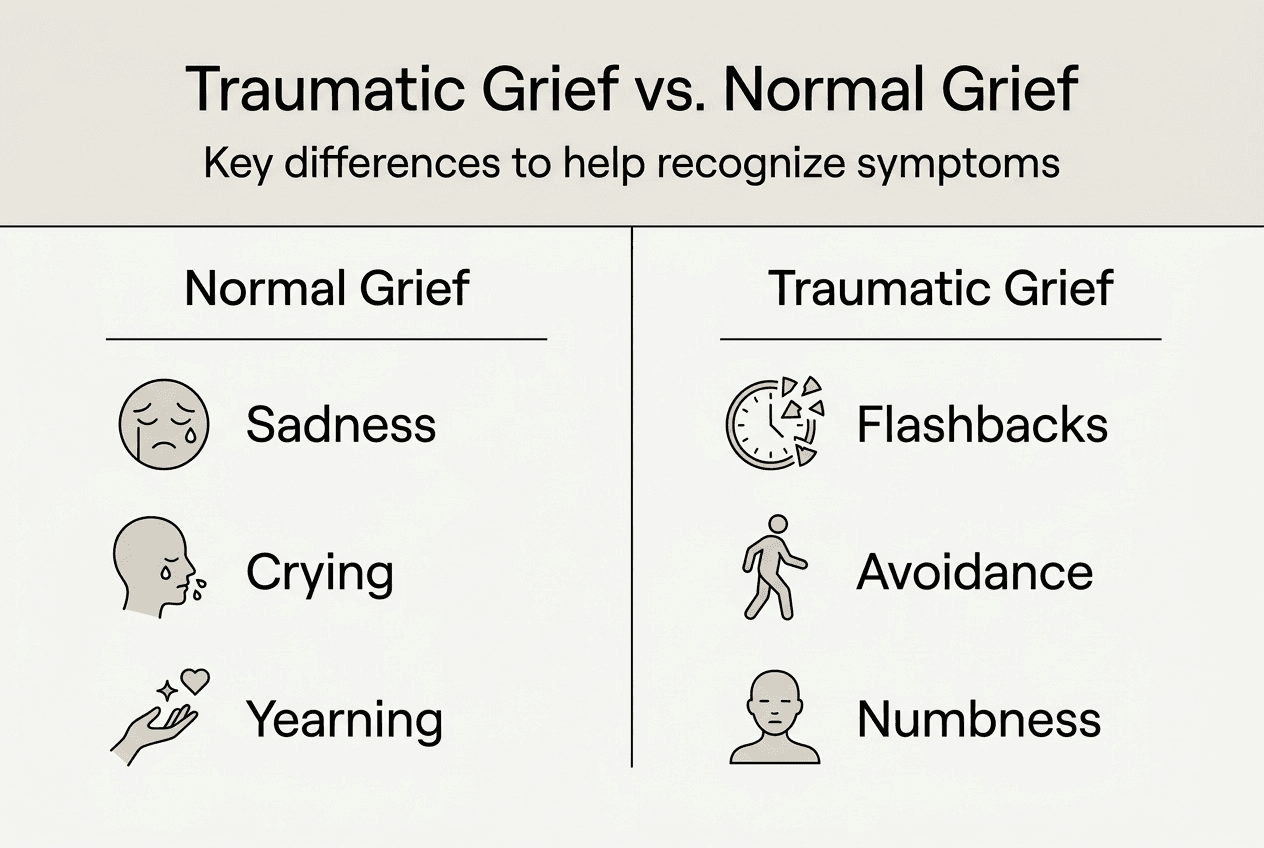 Infographic showing symptoms of traumatic grief