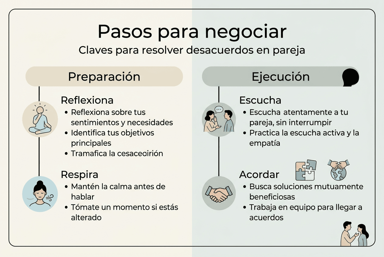 Infografía: pasos esenciales para negociar en pareja