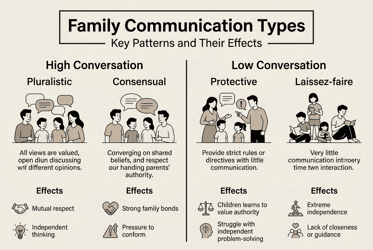 Infographic summarizing family communication types