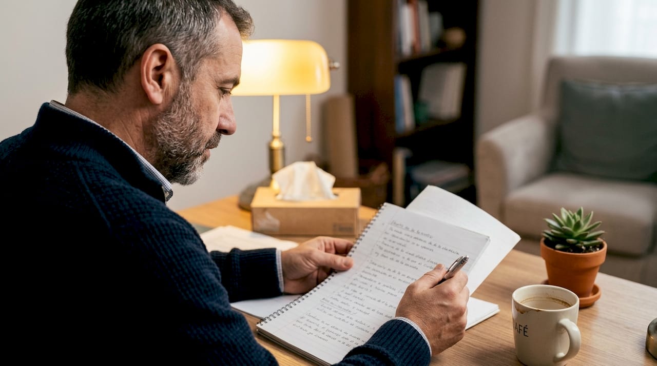 Psicoterapeuta analizando el historial de un caso complicado