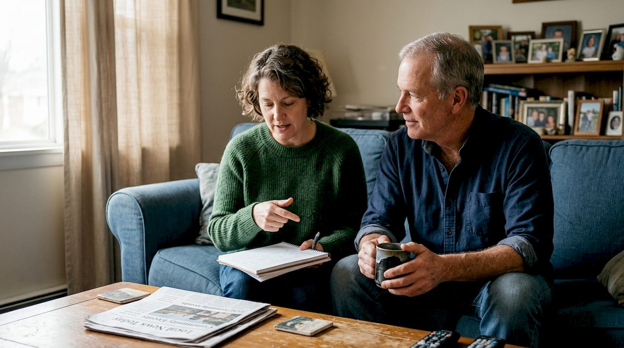 Couple having a calm conflict resolution discussion at home