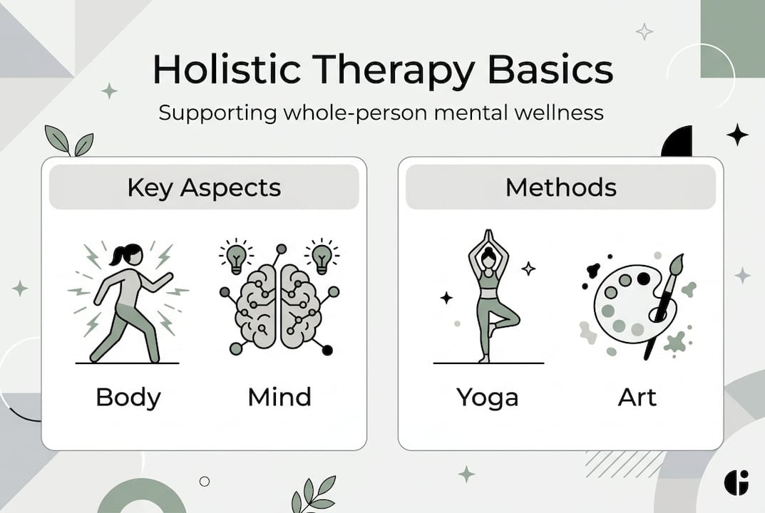 Infographic on holistic therapy basic aspects and methods
