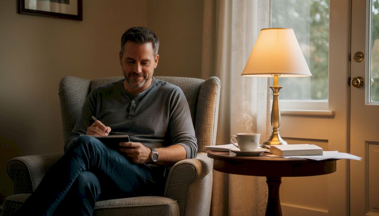 Un hombre se queda pensativo después de recibir una sesión gratuita de apoyo psicológico.