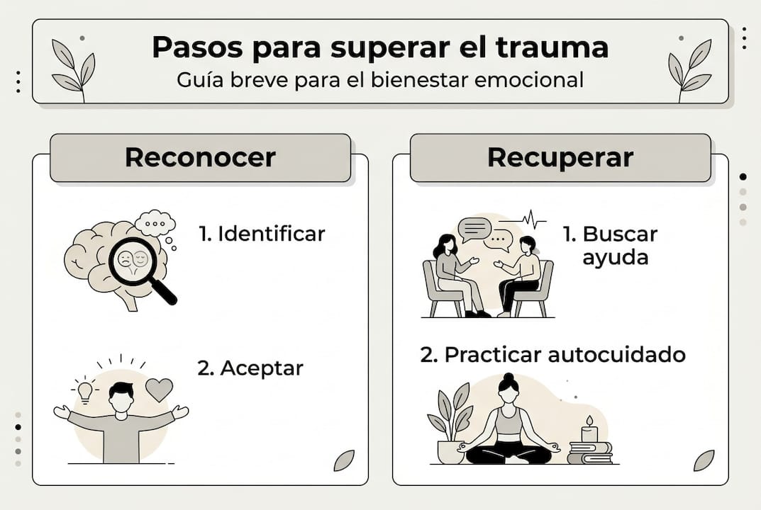 Guía visual sencilla con pasos clave para superar un trauma