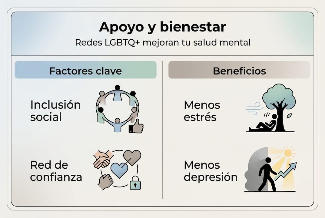 Guía visual sobre el impacto de las redes de apoyo LGBTQ+ en la salud mental