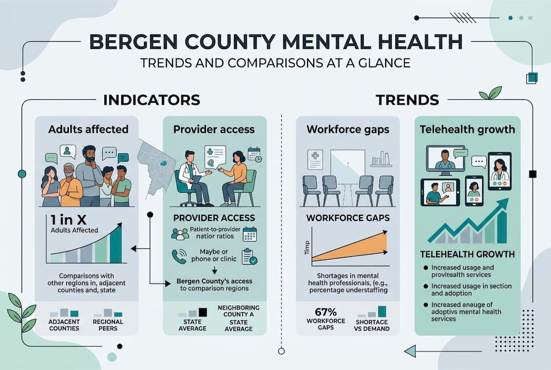 Infographic showing Bergen County mental health trends