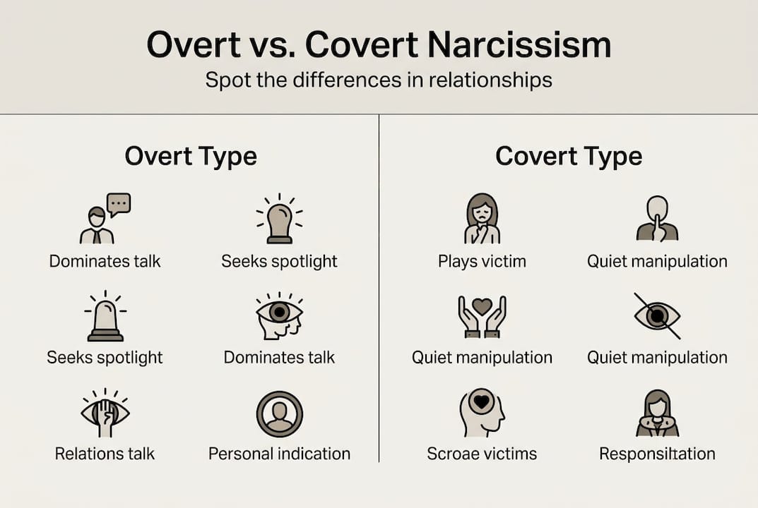 Infographic showing overt and covert narcissism