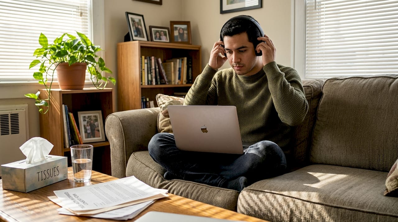 Man preparing for virtual therapy at home