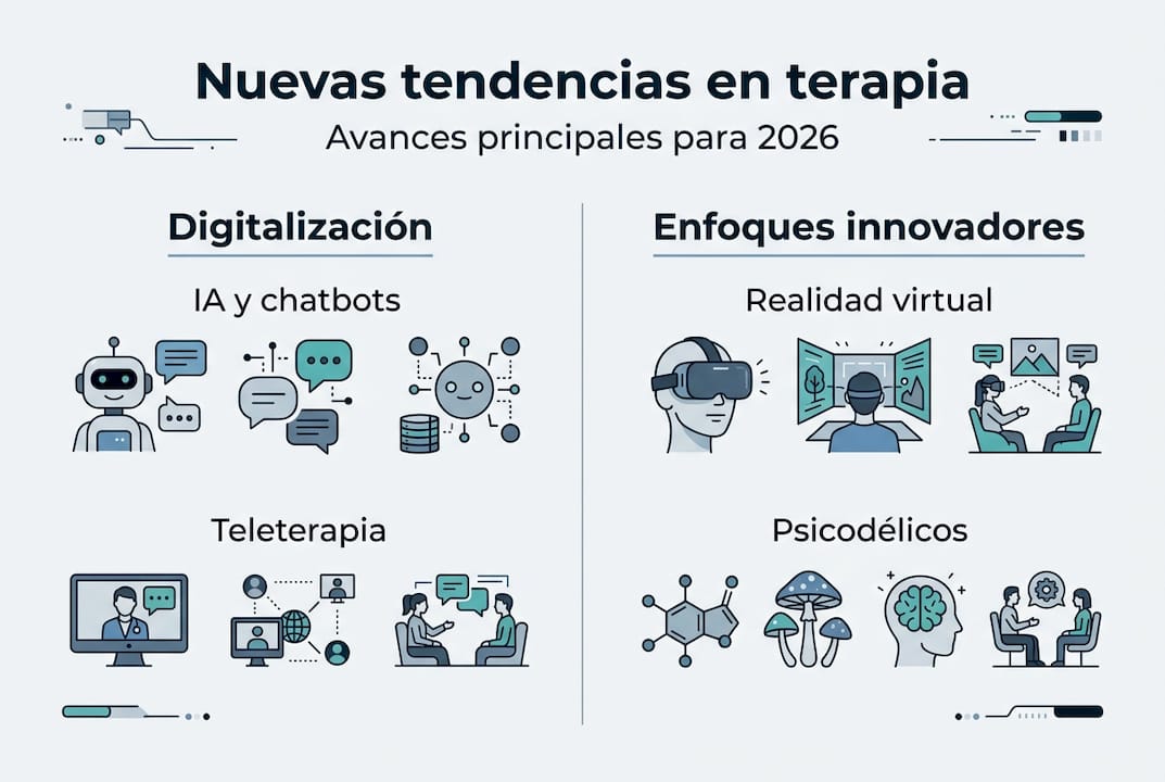 Infografía sobre las principales tendencias en el ámbito de la psicoterapia