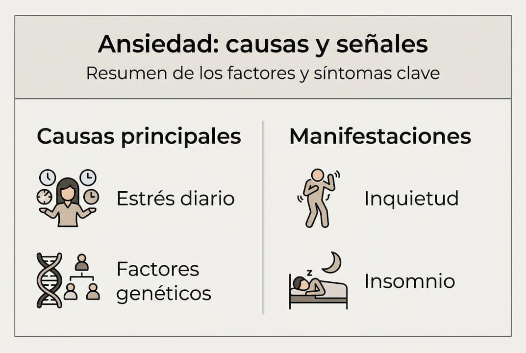 Infografía sobre las principales causas y síntomas de la ansiedad
