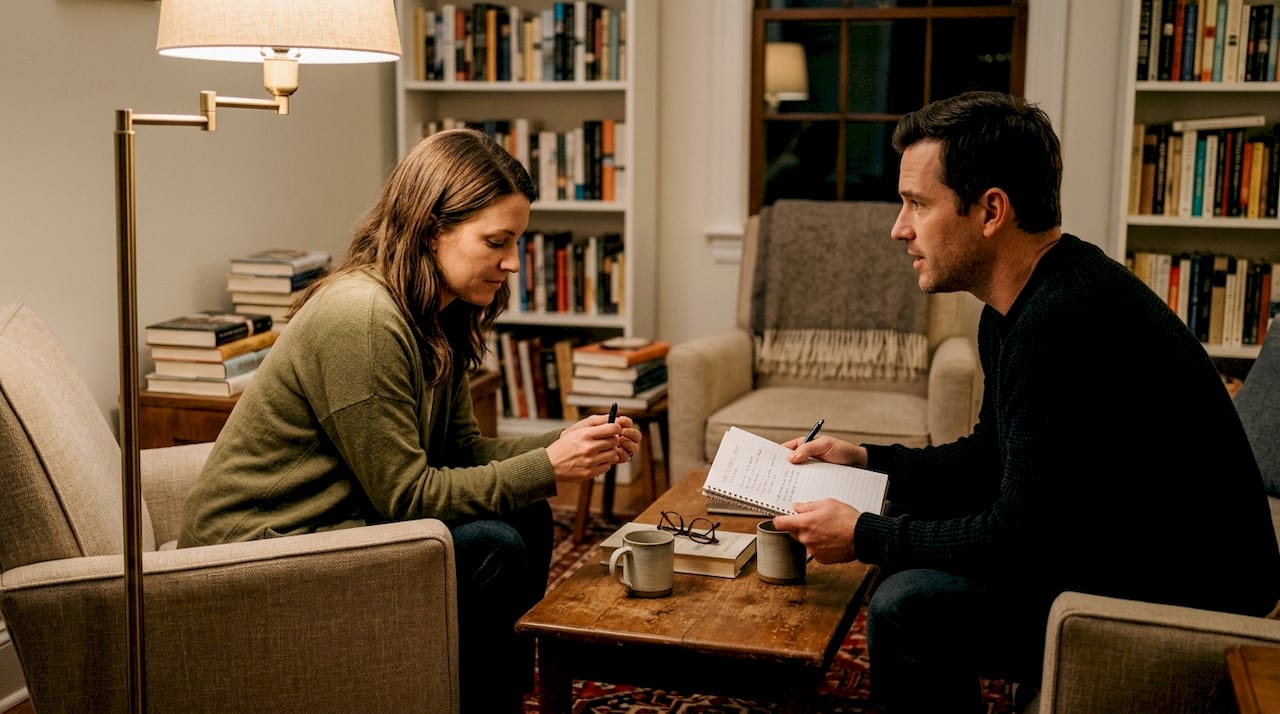 Una pareja conversando sobre problemas familiares