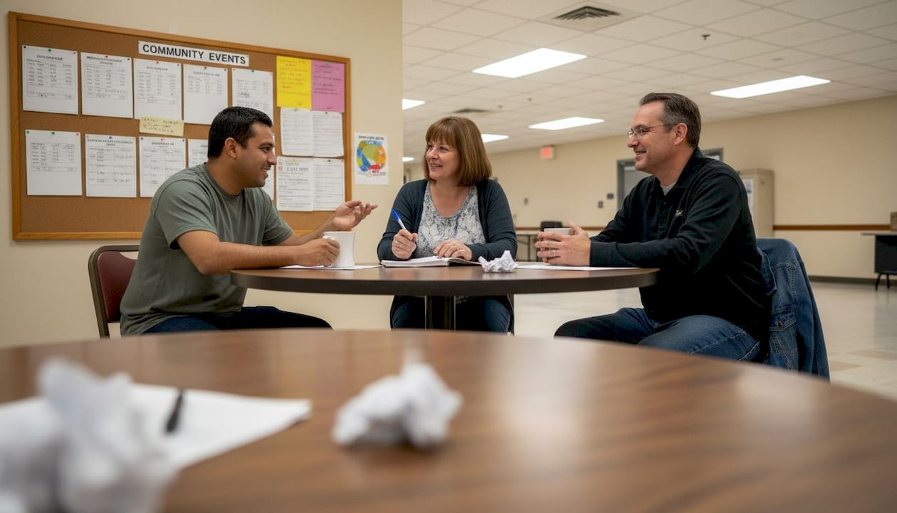 Peer group meeting in community center room