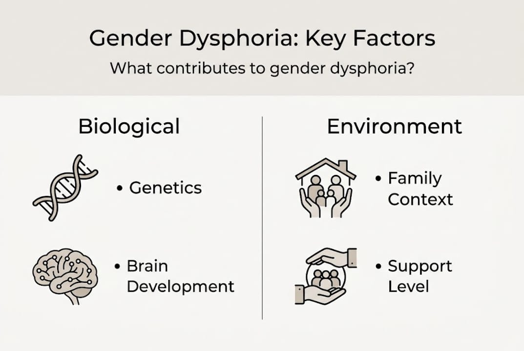 Infographic summarizing gender dysphoria contributing factors