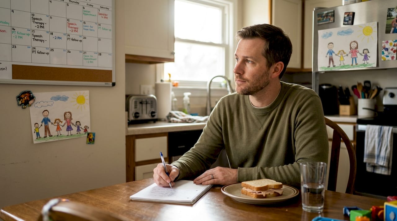 Parent recording progress after child therapy session