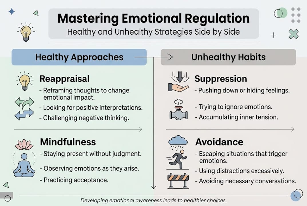 Infographic comparing emotional regulation strategies