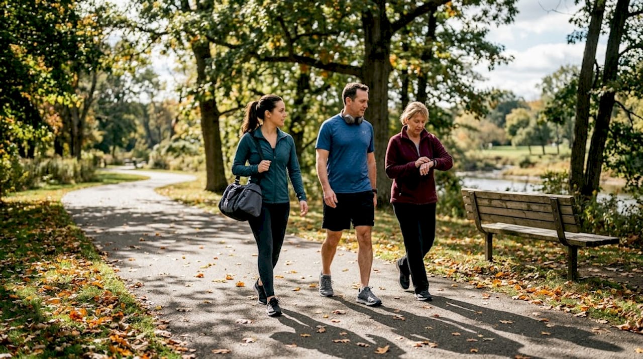 Adults exercising together in Bergen County park