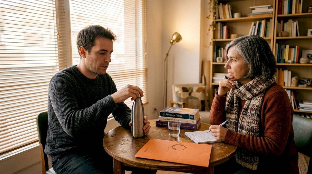 El paciente y el terapeuta mantienen una conversación abierta en un ambiente de confianza.
