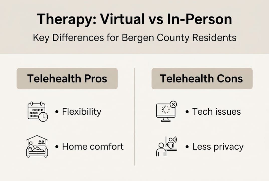Infographic comparing telehealth and in-person pros and cons