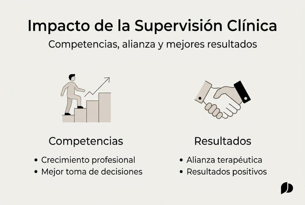 Infografía sobre cómo la supervisión clínica potencia el desarrollo profesional y mejora la calidad asistencial