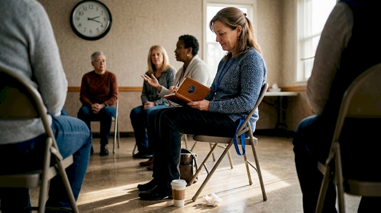 Participant making notes during group session